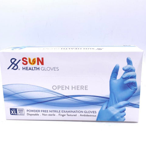 Sun Health Gloves Powder Free Nitrile Examination Gloves Size:XL,Color:Blue ,100pcs