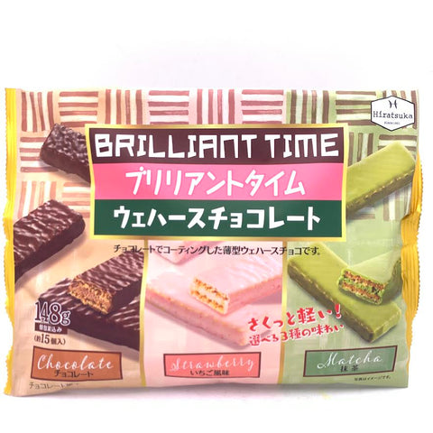 Hiratsuka Brilliant Time Assorted Chocolate Coated Wafer Cookies - Chocolate,Strawberry,Matcha Flavor 148g什錦巧克力威化餅